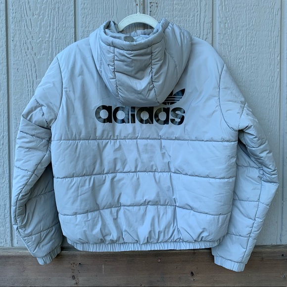 Adidas Originals light grey semi-cropped oversized zip up puffer jacket - Picture 10 of 16